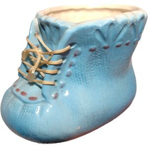 Vintage Nancy Pew Giftwares Planter Ceramic Bootie Shoe Baby Blue Pastel Decor
